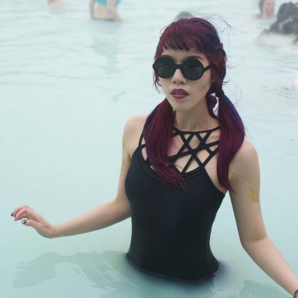Strappy Caged Bodysuit/Swim Goth Grunge Mesh - Picture 3 of 4